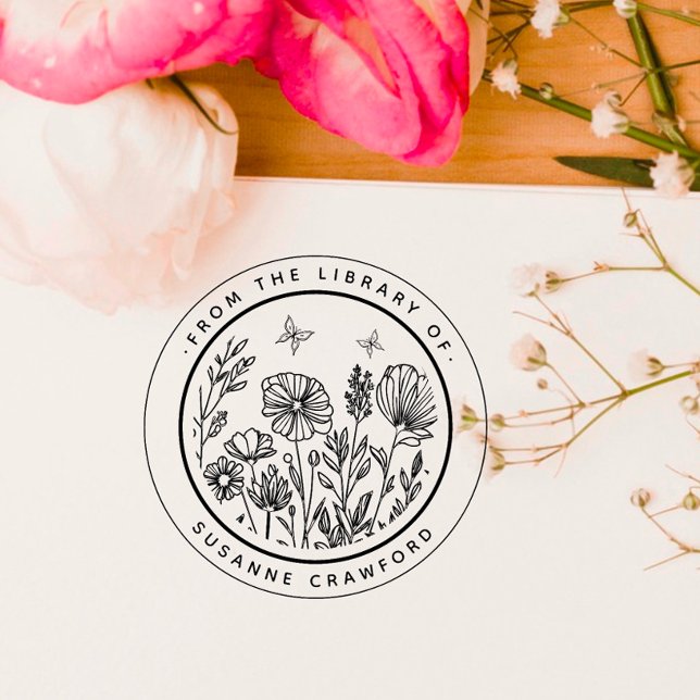 Sello Automático Libro Personalizado De Flores De La Biblioteca De (Subido por el creador)