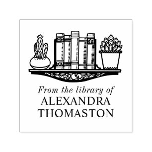 Sello Automático Libros antiguos en estante con nombre de bibliotec