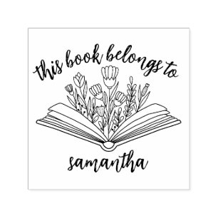 Sello Automático Libros con flores Este libro pertenece a