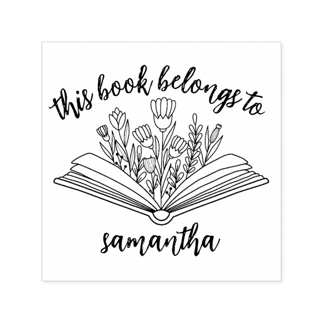 Sello Automático Libros con flores Este libro pertenece a (Diseño)