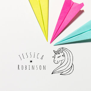 Sello Automático Libros Escolares con Nombre Personalizado Unicorni