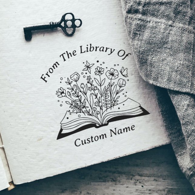 Sello Automático Libros y flores de la biblioteca del libro tu nomb (Subido por el creador)