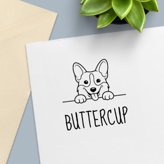 Sello Automático Lindo Corgi Curioso con Nombre Personalizado