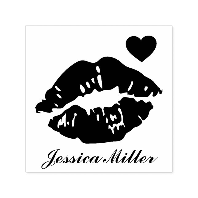 Sello Automático Lips de besación con firma de nombre personalizado (Diseño)