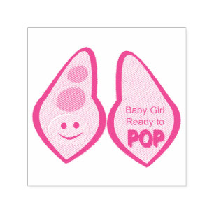 Sello Automático Listo para pop Girl Pea Rosa Baby Shower