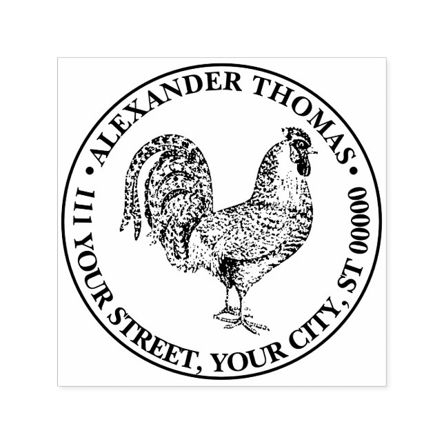 Sello Automático Litografía de dibujo de gallo #1 Dirección de devo (Diseño)