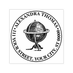 Sello Automático Litografía en BW de Globo Terráqueo Vintage con No