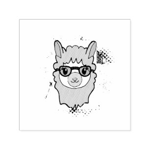 Sello Automático Llama Cuta Con Dibujo De Gafas