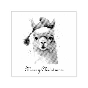 Sello Automático Llama de Navidad sombrero de Santa con texto perso