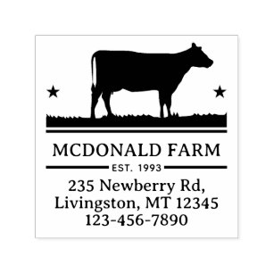 Sello Automático Logo de la granja de campo de carne de vaca vintag