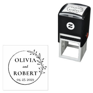 Sello Automático Logo del boda botánico de la guirnalda floral Boho