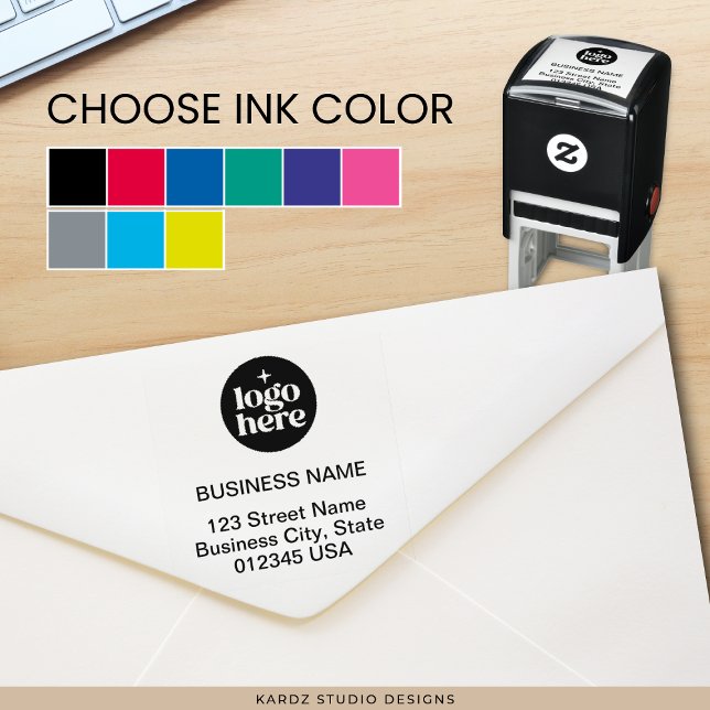 Sello Automático Logotipo Comercial Personalizado Dirección de Devo (Add your logo, business info and choose the color to match your brand.)
