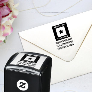 Sello Automático Logotipo Comercial Personalizado Dirección de Devo
