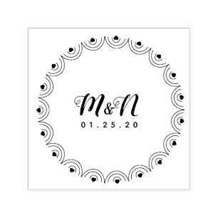 Sello Automático Logotipo de boda arte de línea corazón geo redondo
