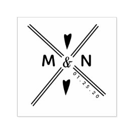 Sello Automático Logotipo de boda Corazón Cruz Arte de línea Nombre