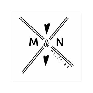 Sello Automático Logotipo de boda Corazón Cruz Arte de línea Nombre