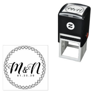 Sello Automático Logotipo de boda doble corazón simple circular de 