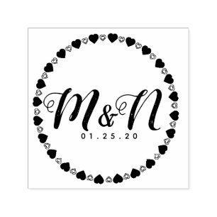 Sello Automático Logotipo de boda doble recorte simple corazón dibu