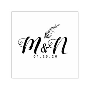 Sello Automático Logotipo de boda hoja de palma tropical dibujado a