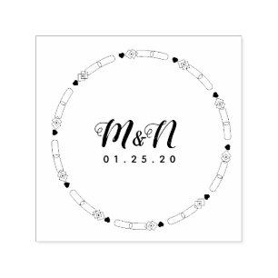 Sello Automático Logotipo de boda línea arte corazón geo redondo si