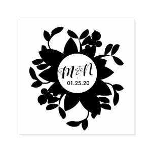 Sello Automático Logotipo de boda ornamentación floral circular ver