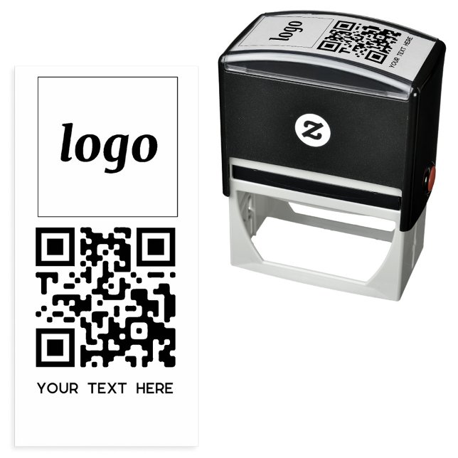 Sello Automático Logotipo simple Código QR Texto Promocional comerc (Simple logo with custom text and QR code business branding promotional self inking stamp)