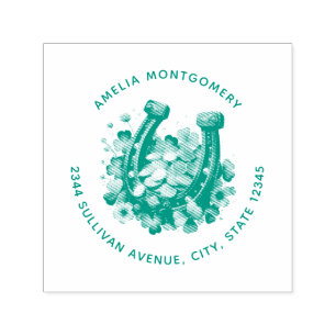 Sello Automático Lucky Horseshoe Gold Coins y dirección Clover