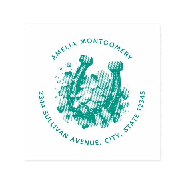 Sello Automático Lucky Horseshoe Gold Coins y dirección Clover (Diseño)