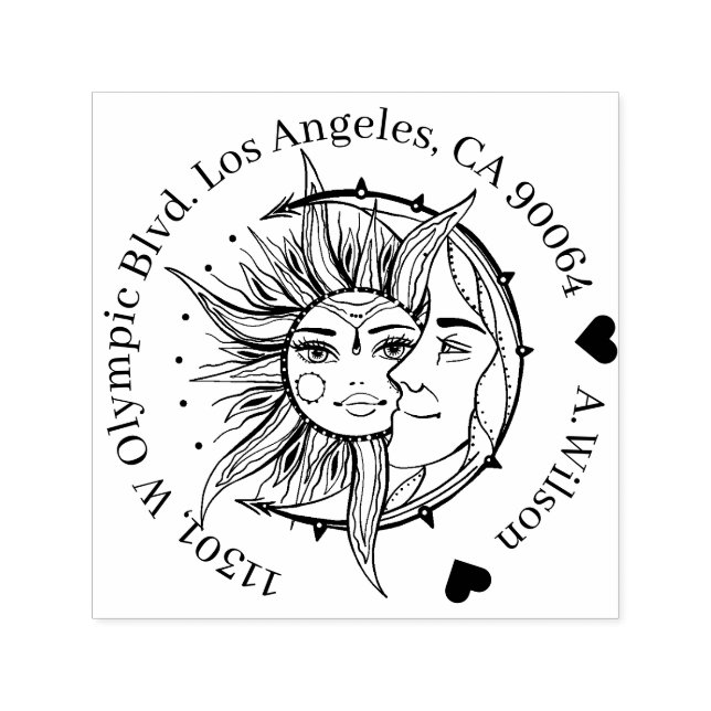 Sello Automático Luna y sol. Ilustracion de tatuajes de estilo vint (Diseño)