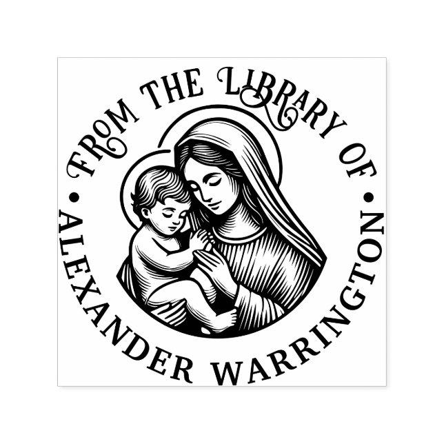 Sello Automático Madre Virgen María Niño Jesús #3 Nombre del Libro  (Diseño)
