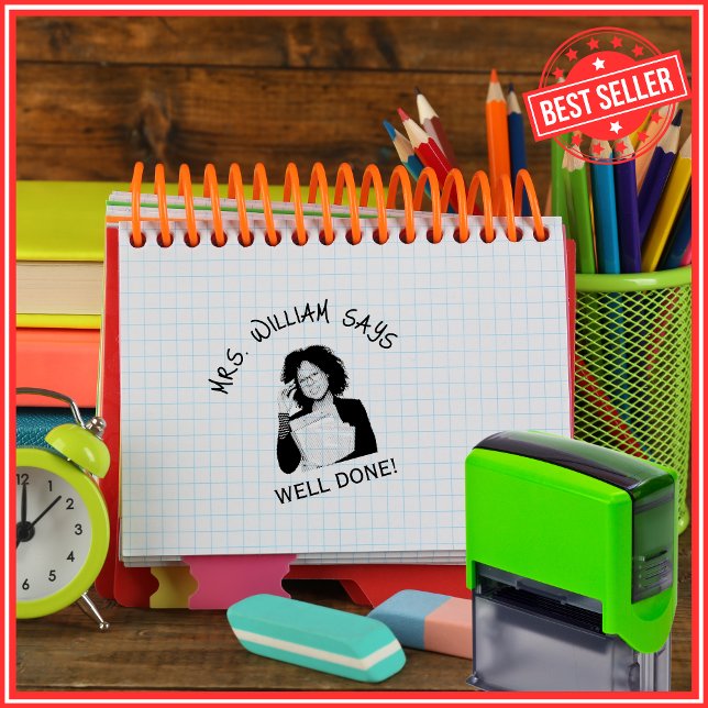 Sello Automático Maestro/a Foto & Nombre Cute Simple Goma (Subido por el creador)