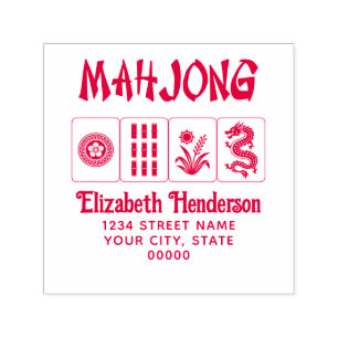 Sello Automático Mahjong Estilo Chino Texto Fijo, 4 Tejas, Direcció