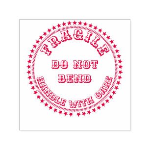 Sello Automático Mango frágil con cuidado no doblar rojo redondo