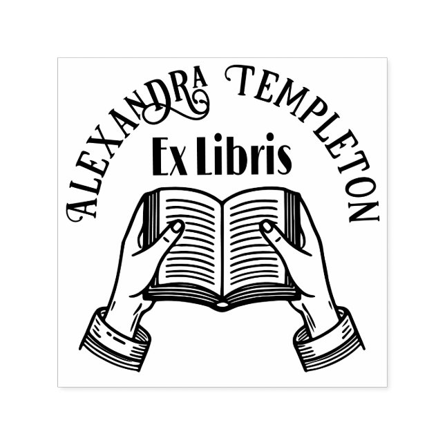 Sello Automático Manos con libro abierto #1PS Ex Libris Nombre del  (Diseño)