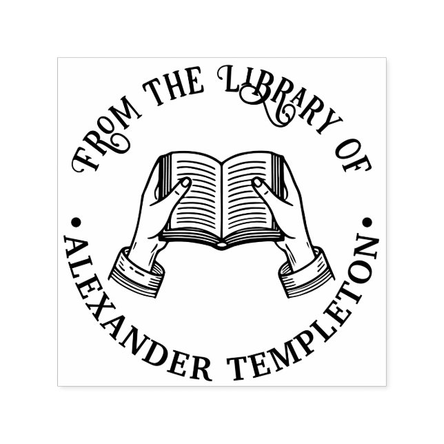 Sello Automático Manos sosteniendo libro abierto #1P Nombre del lib (Diseño)