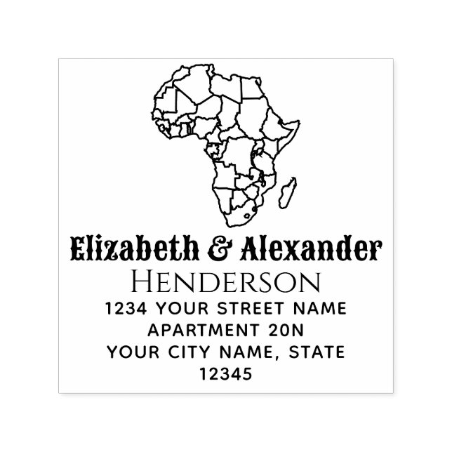 Sello Automático Mapa de África con países Nombre de pareja Direcci (Diseño)