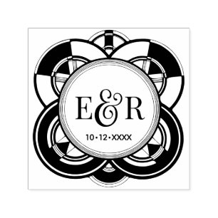 Sello Automático Marco Art Déco Ampersand Pareja 2 Monograma Inicia