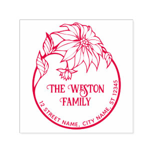 Sello Automático Marco de Nochebuena Feliz Navidad #2 Nombre Direcc