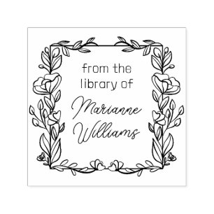 Sello Automático Marco floral corto de la biblioteca de nombres