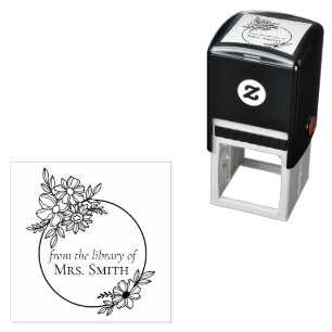 Sello Automático Marco Floral De la Biblioteca De