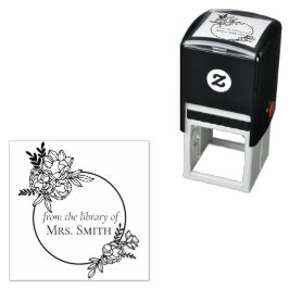 Sello Automático Marco floral Rosa de la biblioteca de