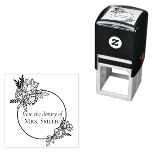 Sello Automático Marco floral Rosa de la biblioteca de