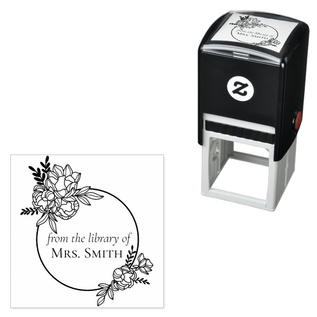 Sello Automático Marco floral Rosa de la biblioteca de (In Situ)