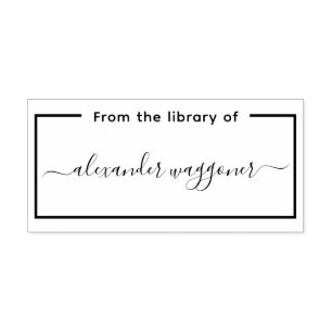 Sello Automático Marco rectangular “De la biblioteca de” Caligrafía
