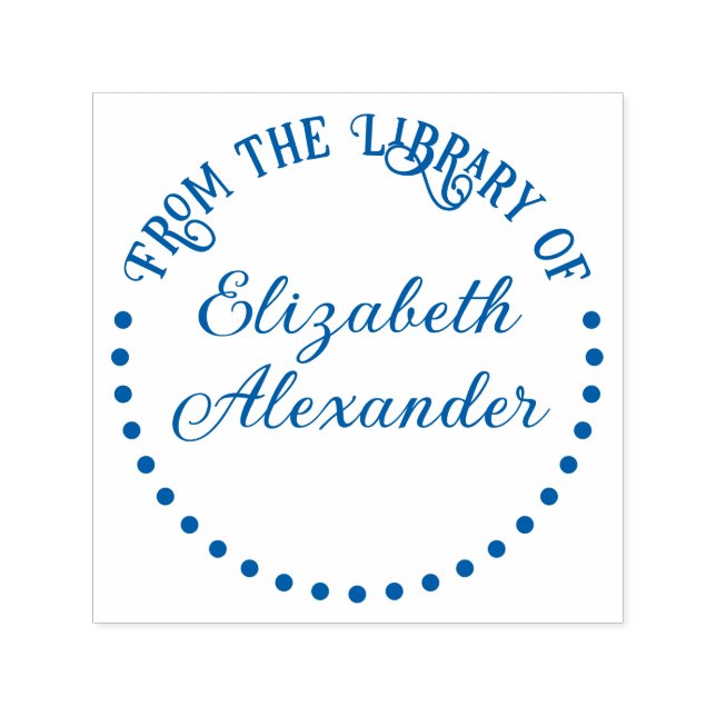 Sello Automático Marco redondo punteado “De la biblioteca de” Nombr (Diseño)