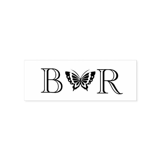 Sello Automático Mariposa #4C Pareja Boda 2 Monograma inicial (Diseño)