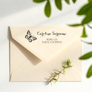 Sello Automático Mariposa con información de nombre y dirección