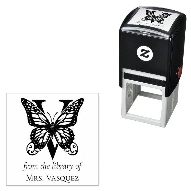 Sello Automático Mariposa de Monograma de Letra V De la Biblioteca  (In Situ)