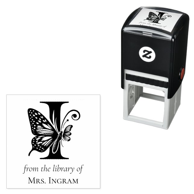 Sello Automático Mariposa de Monograma I De la Biblioteca De (In Situ)