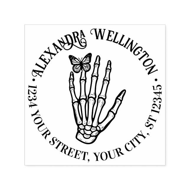 Sello Automático Mariposa en Skeleton Hand Name Return Address (Diseño)